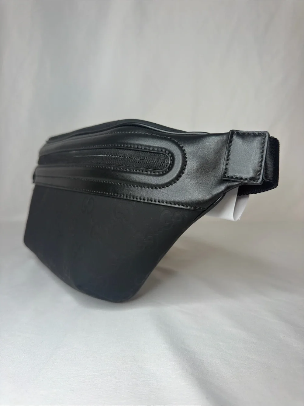 Gucci Edge Large Black GG Rubber Belt Bag 834492 NWT